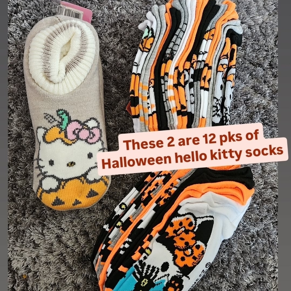 Hello Kitty Halloween Socks - Orange, Black, White